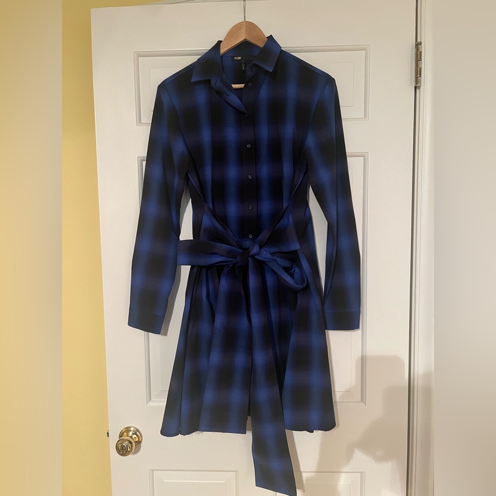 Maje Plaid Shirtdress With Tie Detail